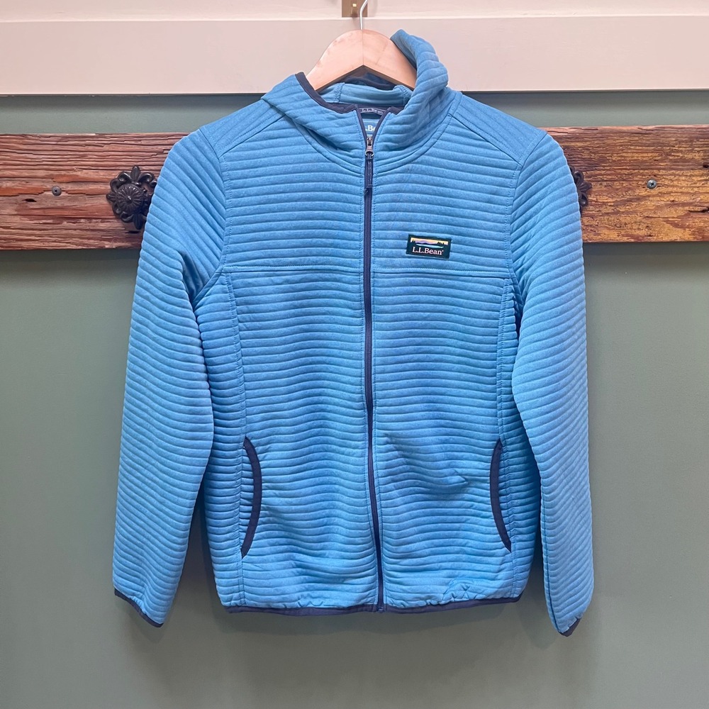 LL Bean Airlight Knit Hoodie Womens XS Blue Full Zip Quilted Fleece 507507